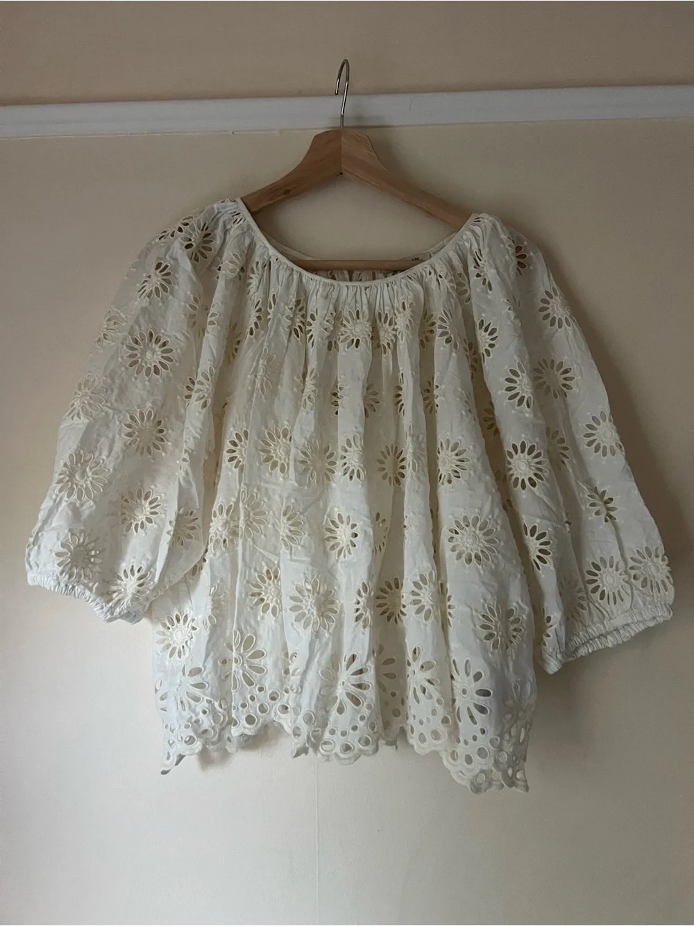 Madewell Embroidered Eyelet Shirred Puff-Sleeve Cotton Top